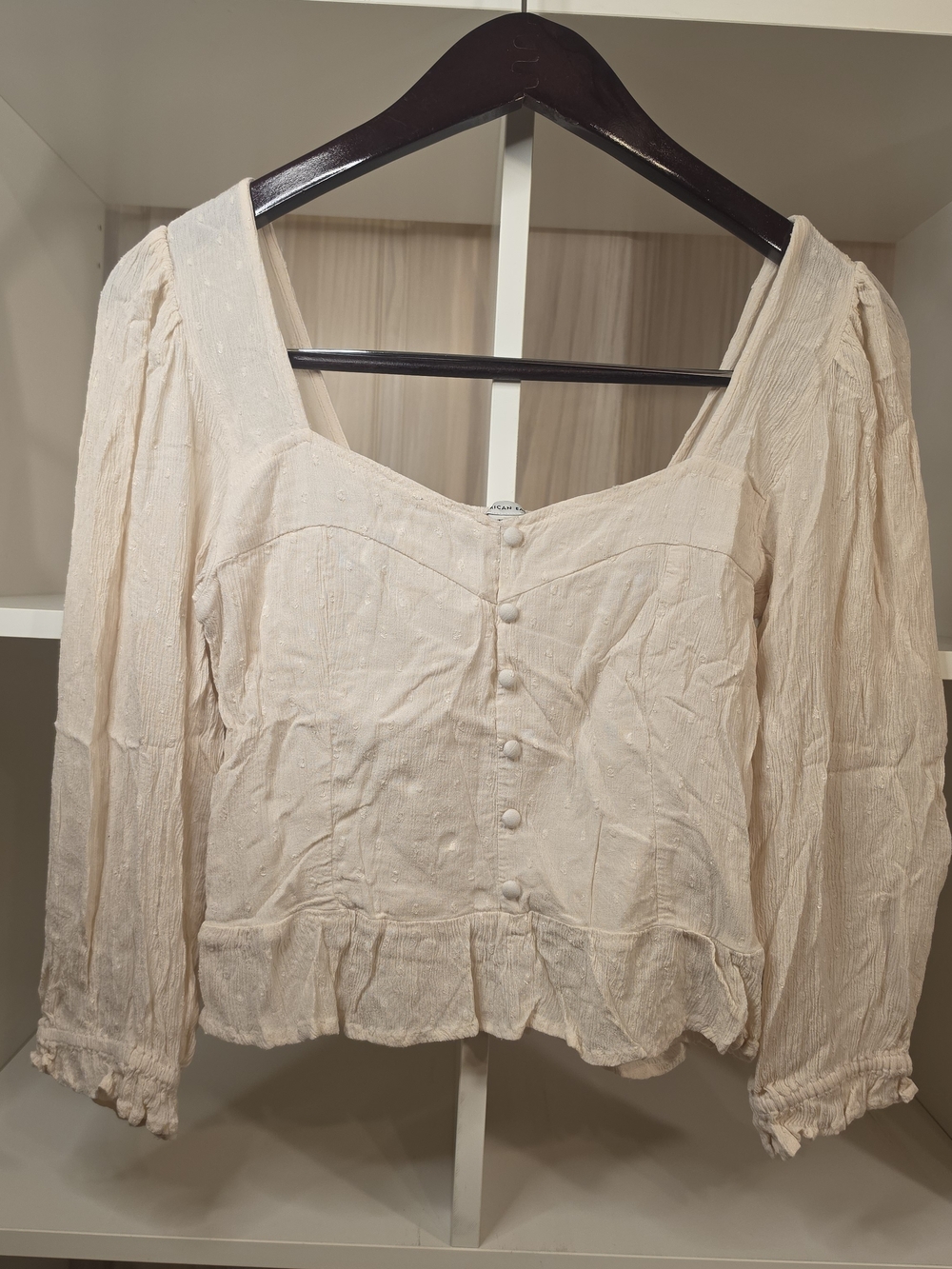 American Eagle Outfitters Cream Button-Front Peasant Top In Size XS